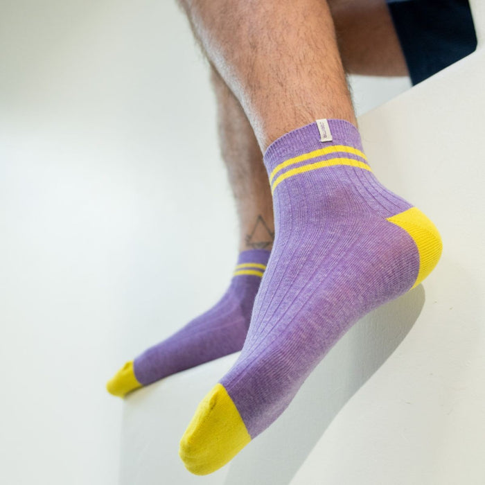 Billybelt Chaussettes En Coton Peigné Mi-hautes - Violet Rayé Jaune