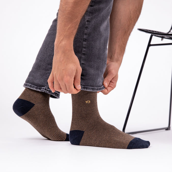 Billybelt Chaussettes En Coton Peigne Rayees Hazelnut - BILLYBELT