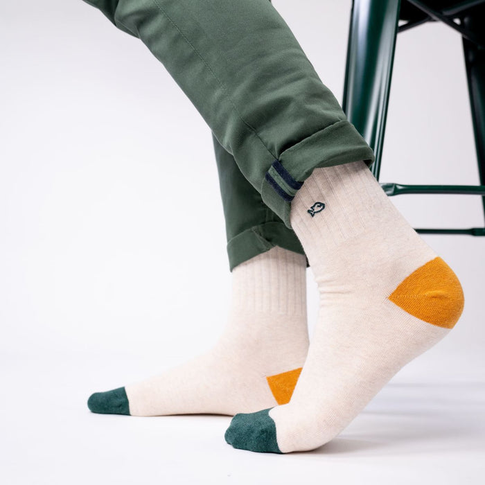 Billybelt Chaussettes En Coton Peigné Retro - Beige Chiné Rayé Noir