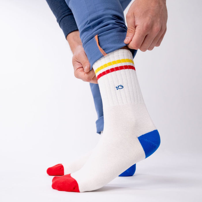 Billybelt Chaussettes En Coton Peigné Retro - Blanc Rayé Jaune Et Rouge