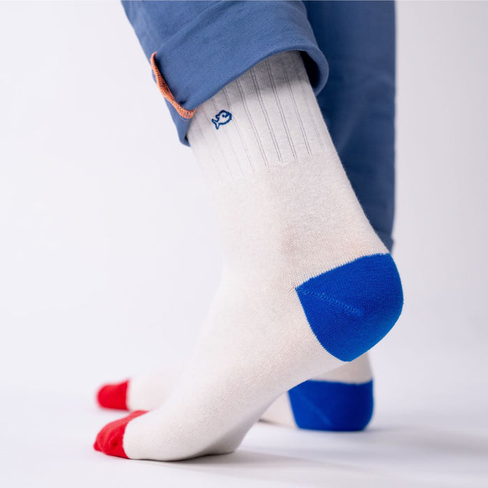 Billybelt Chaussettes En Coton Peigné Retro - Blanc Rayé Jaune Et Rouge