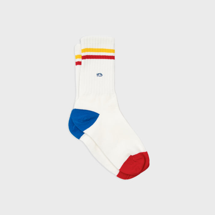 billybelt Chaussettes en coton peigné Retro - Blanc rayé jaune et rouge