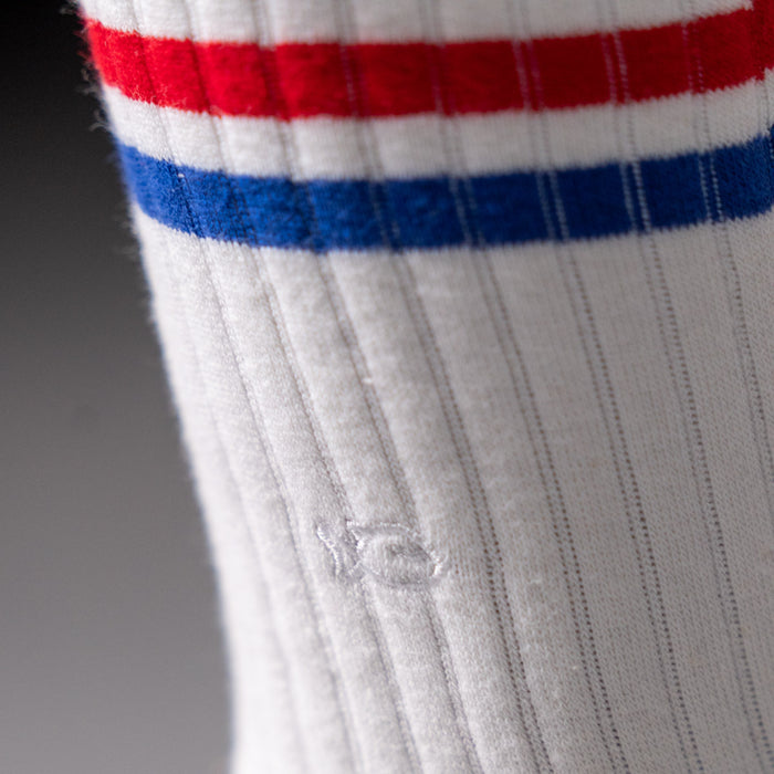Billybelt Chaussettes En Coton Peigné Retro - Blanc Rayé Rouge Et Bleu