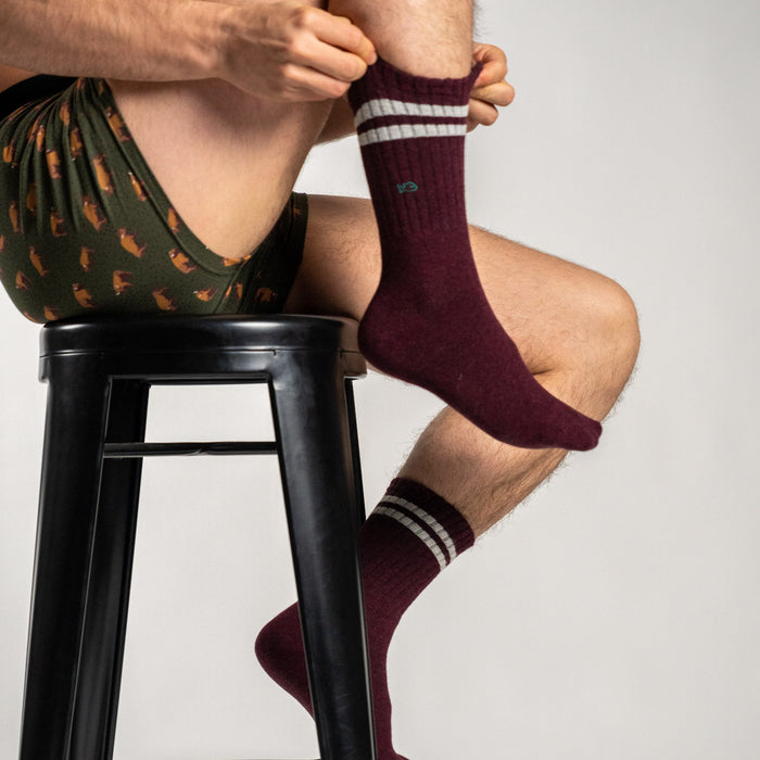 Billybelt Chaussettes En Coton Peigné Retro - Bordeaux Rayé Beige
