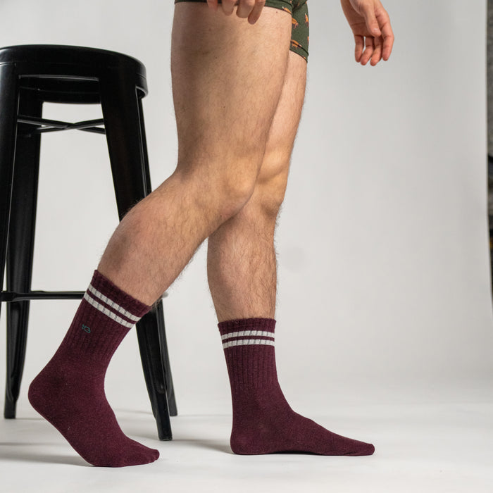 Billybelt Chaussettes En Coton Peigné Retro - Bordeaux Rayé Beige