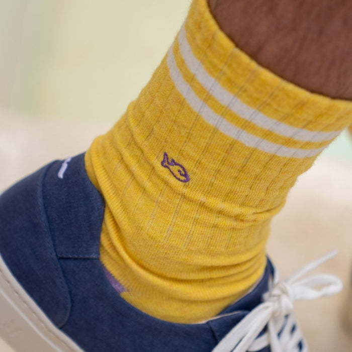 Billybelt Chaussettes En Coton Peigné Retro - Jaune Rayé Blanc