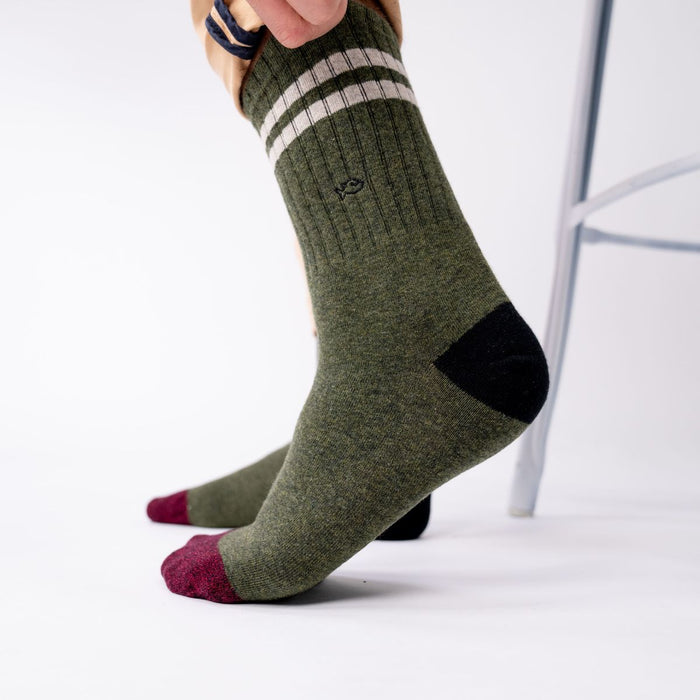 Billybelt Chaussettes En Coton Peigné Retro - Kaki Rayé Beige