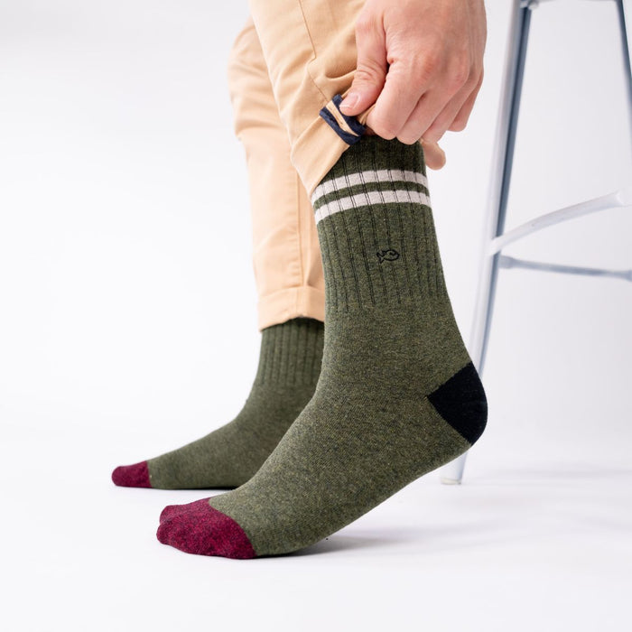 billybelt Chaussettes en coton peigné Retro - Kaki rayé beige