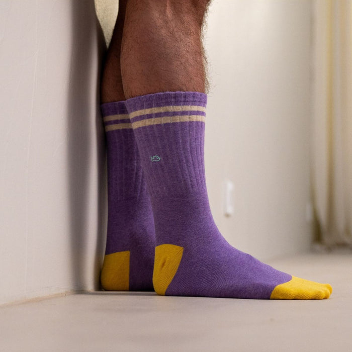 Billybelt Chaussettes En Coton Peigné Retro - Violet Rayé Beige