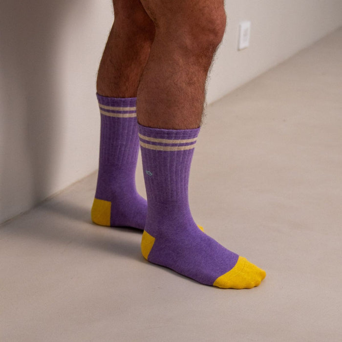 Billybelt Chaussettes En Coton Peigné Retro - Violet Rayé Beige