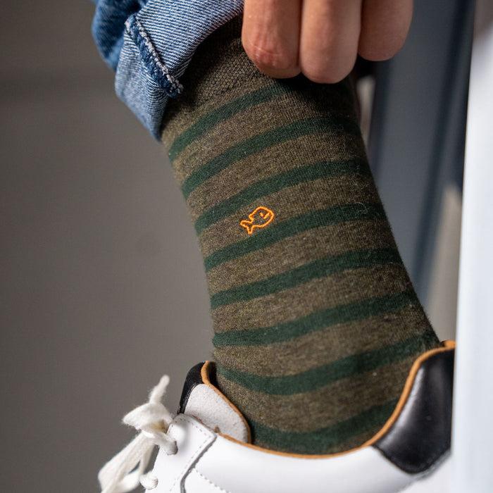 Billybelt Chaussettes Larges Rayures Kaki En Coton Peigne - BILLYBELT