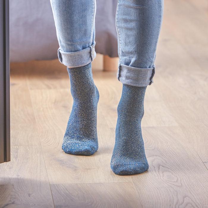 Billybelt Chaussettes Pailletées En Coton Peigné Unies - Bleu Canard