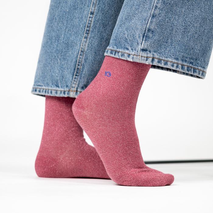 Billybelt Chaussettes Pailletées En Coton Peigné Unies - Bois De Rose - BILLYBELT