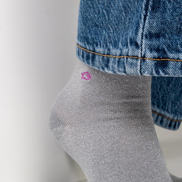 Billybelt Chaussettes Pailletées En Coton Peigné Unies - Gris