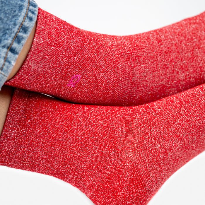 Billybelt Chaussettes Pailletées En Coton Peigné Unies - Rouge - BILLYBELT