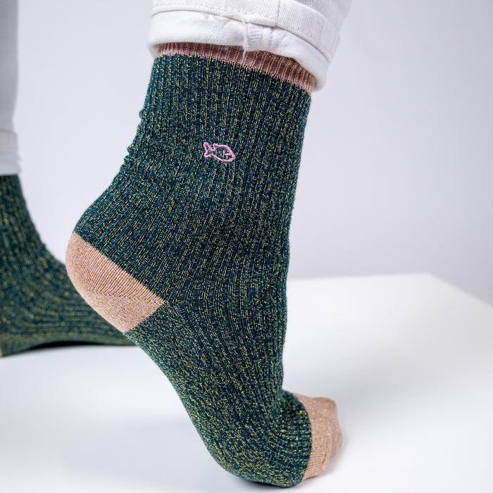 Billybelt Chaussettes Pailletees En Coton Peigne Vintage Vert - BILLYBELT