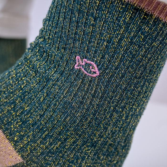 Billybelt Chaussettes Pailletees En Coton Peigne Vintage Vert - BILLYBELT