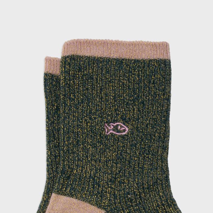 Billybelt Chaussettes Pailletees En Coton Peigne Vintage Vert - BILLYBELT