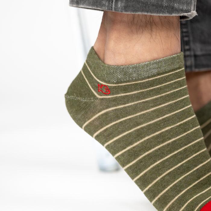 Billybelt Socquettes En Coton Peigné A Rayures Fines - Kaki Rayé Beige