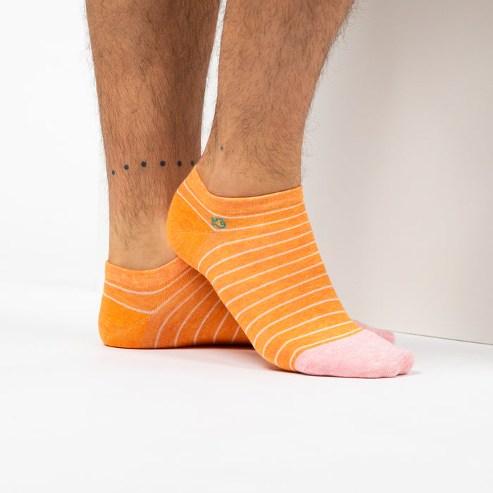 Billybelt Socquettes En Coton Peigné A Rayures Fines - Orange Rayé Rose