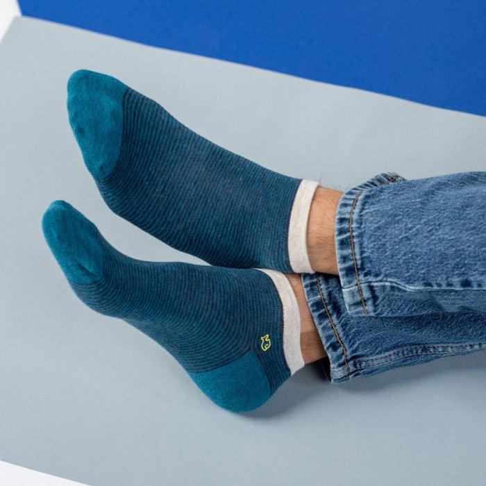 Billybelt Socquettes En Coton Peigne A Rayures Turquoise - BILLYBELT