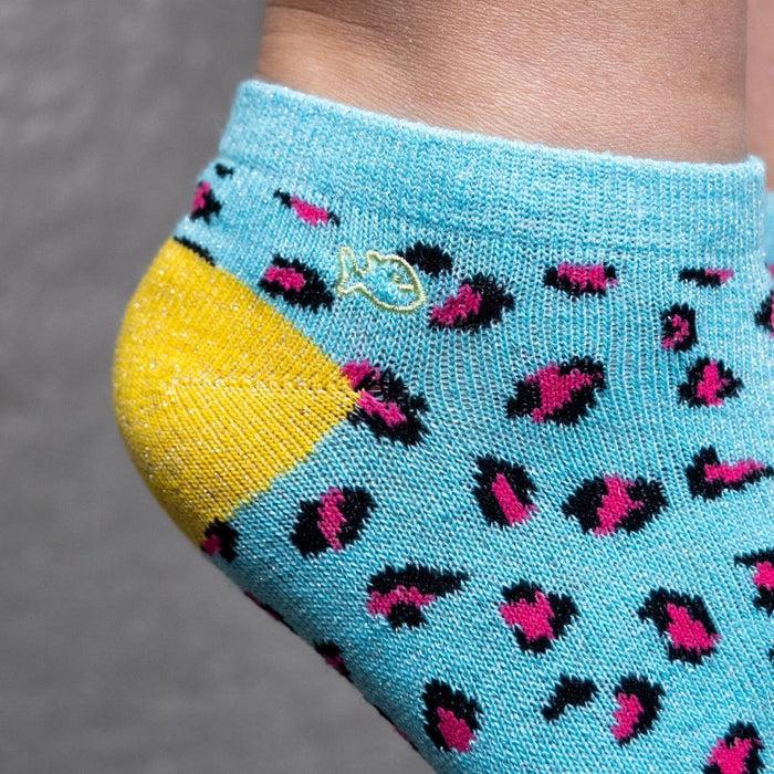 Billybelt Socquettes Pailletees En Coton Peigne Leopard Bleu - BILLYBELT