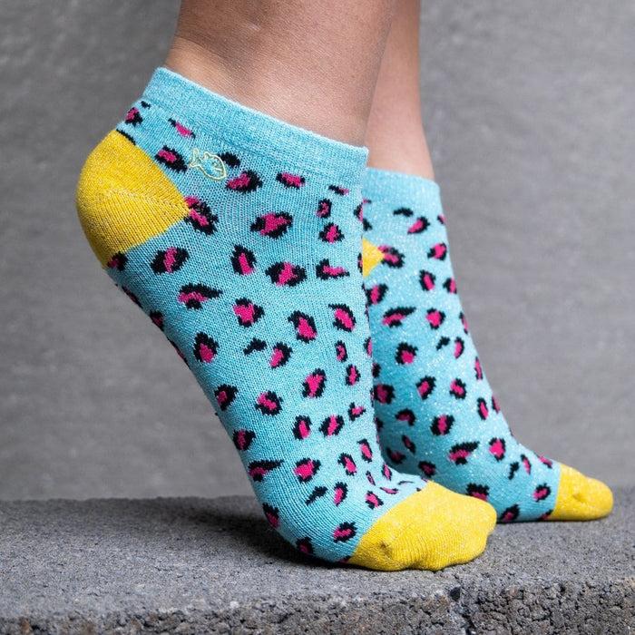 Billybelt Socquettes Pailletees En Coton Peigne Leopard Bleu - BILLYBELT