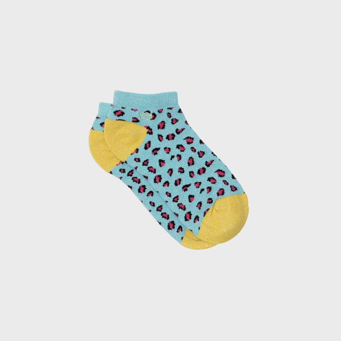 billybelt Socquettes pailletees en coton peigne leopard bleu - BILLYBELT
