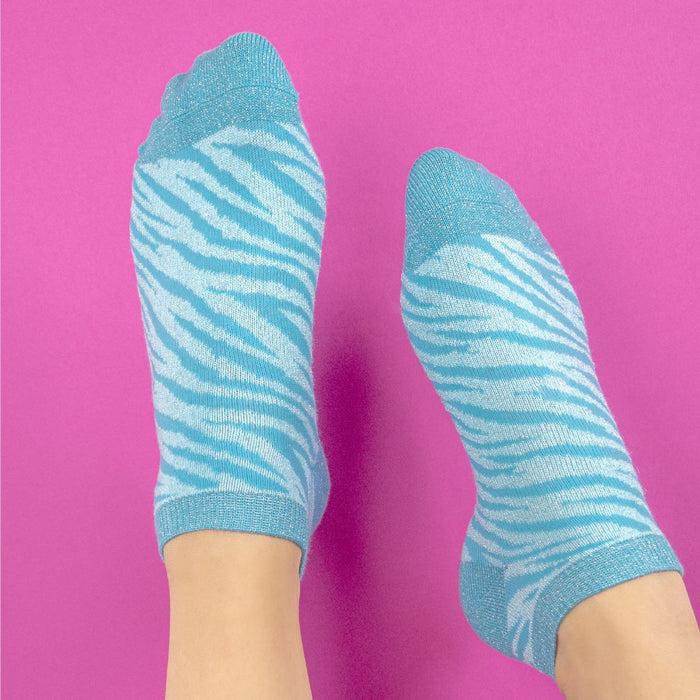 Billybelt Socquettes Pailletees En Coton Peigne Zebre Bleu - BILLYBELT