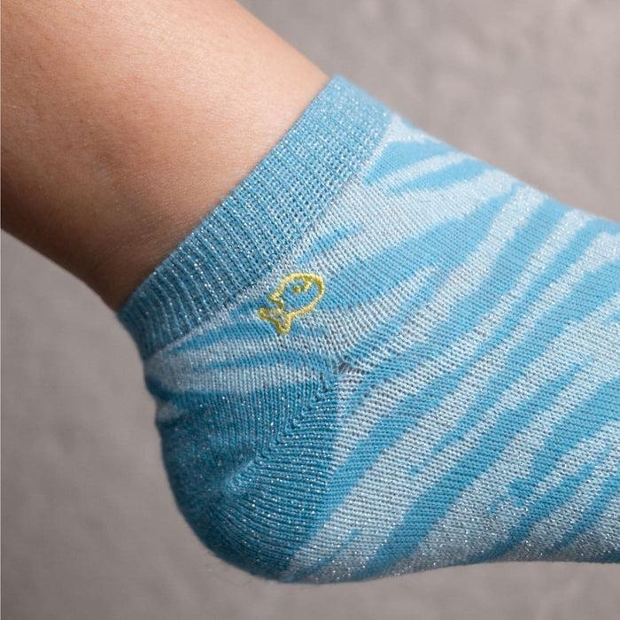 Billybelt Socquettes Pailletees En Coton Peigne Zebre Bleu - BILLYBELT