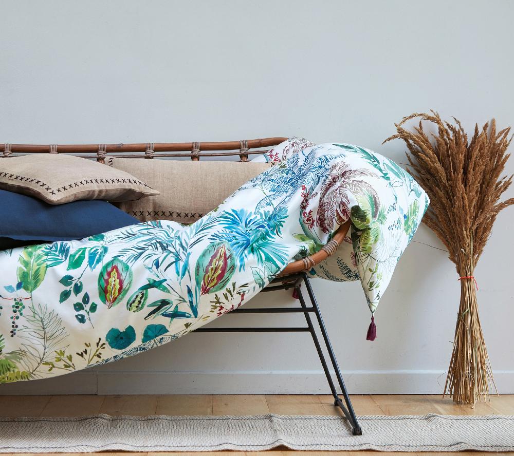 blanc des vosges COURTEPOINTE PALMERAIE BLEU PAON