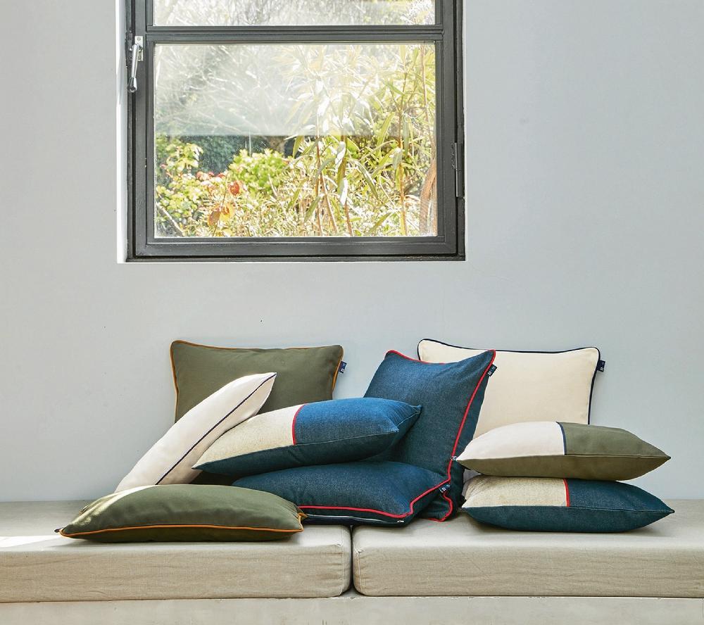 blanc des vosges ENSEMBLE ENVELOPPE COUSSIN DENIM ECRU