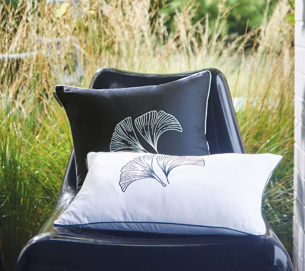 blanc des vosges ENSEMBLE ENVELOPPE COUSSIN GINGKO BLEU CORINTHE