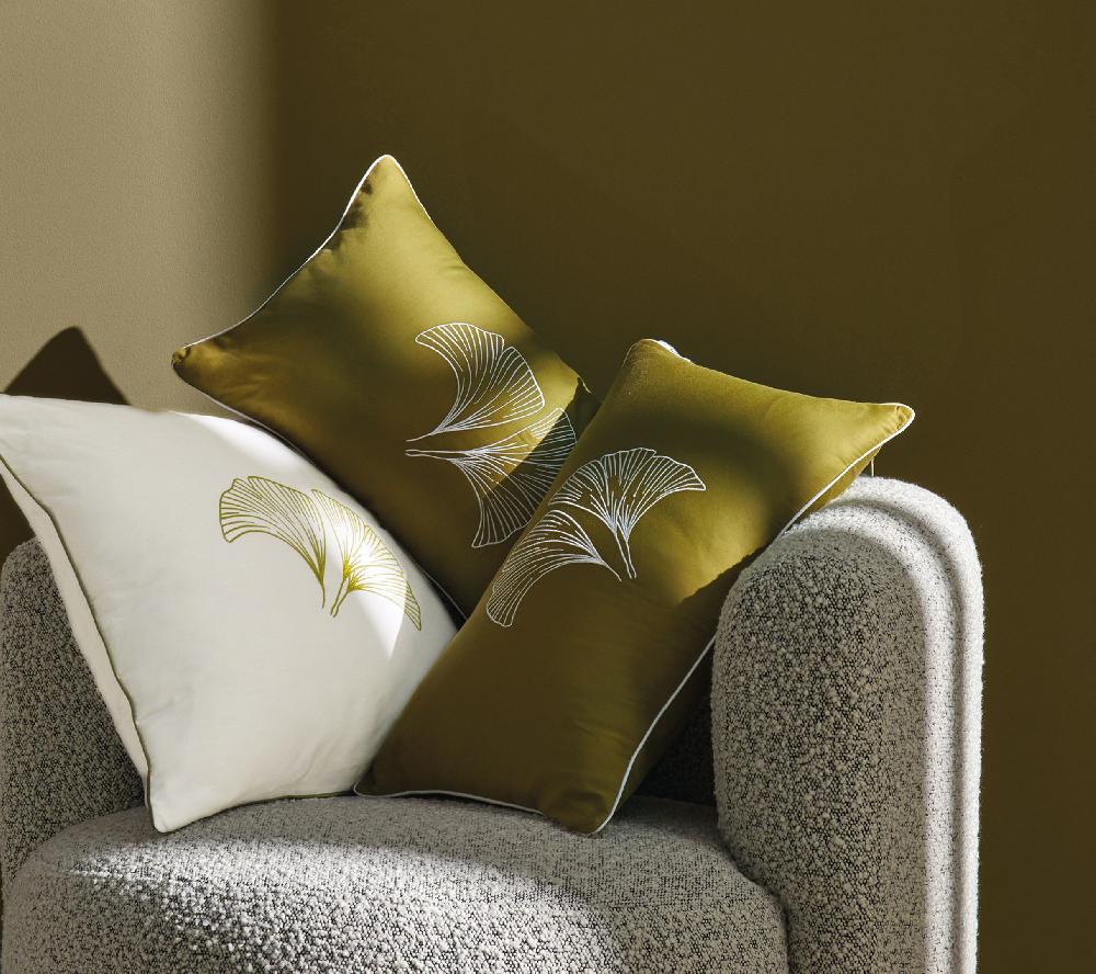 blanc des vosges ENSEMBLE ENVELOPPE COUSSIN GINGKO OLIVE