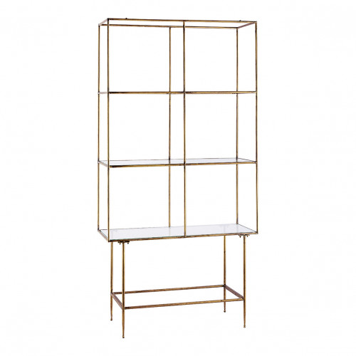 Blanc D'ivoire Bibliothèque ANATOLE En Métal Finition Laiton Doré Et étagères En Verre