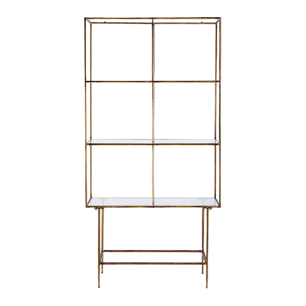 blanc d'ivoire Bibliothèque ANATOLE en métal finition laiton doré et étagères en verre