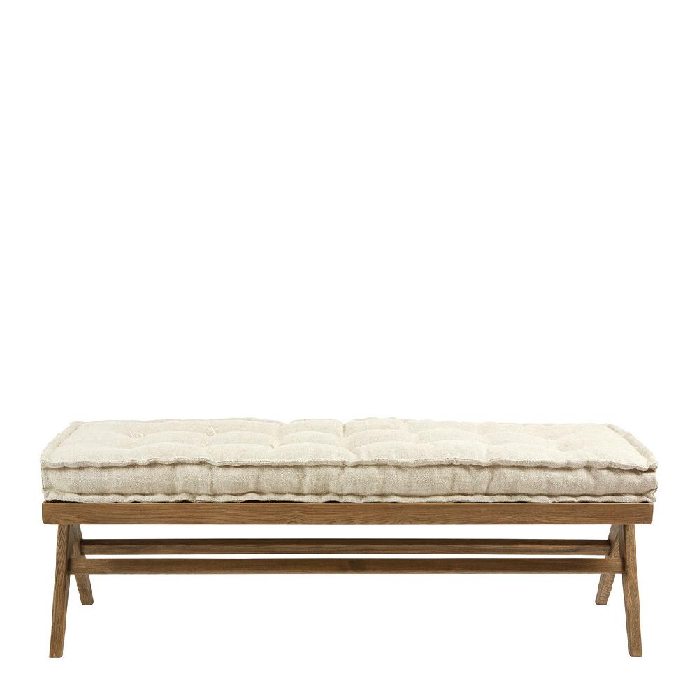 blanc d'ivoire Banc MENA et matelas en lin - Écru