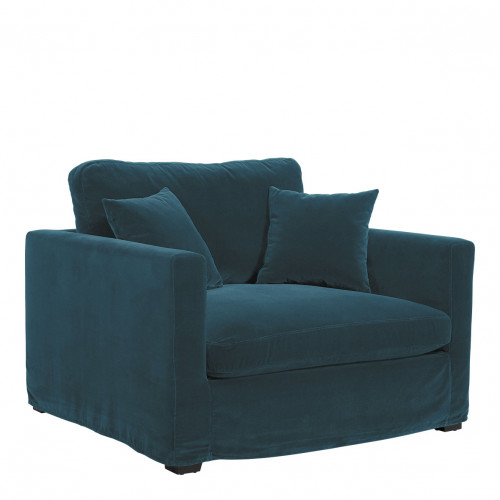 Blanc D'ivoire Fauteuil ANGIE En Velours - Bleu Paon