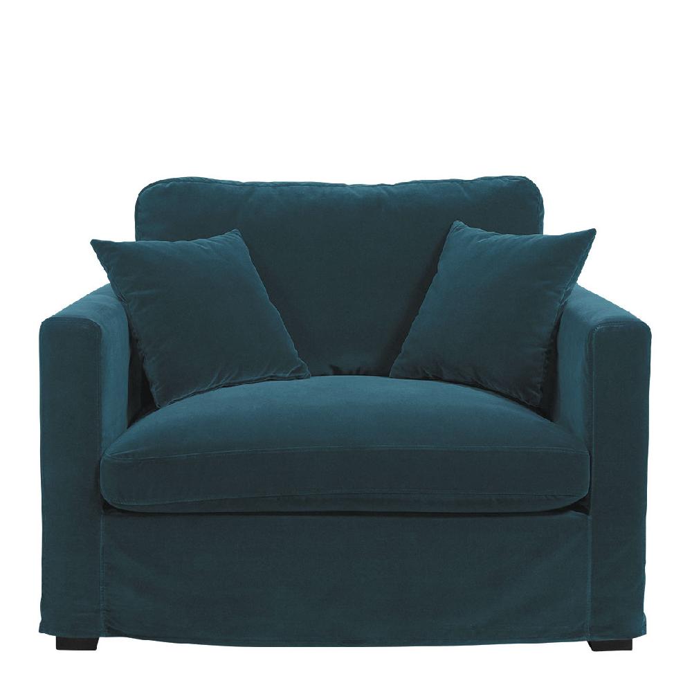blanc d'ivoire Fauteuil ANGIE en velours - Bleu paon