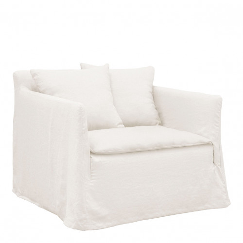 Blanc D'ivoire Fauteuil GABRIEL En Lin - Blanc