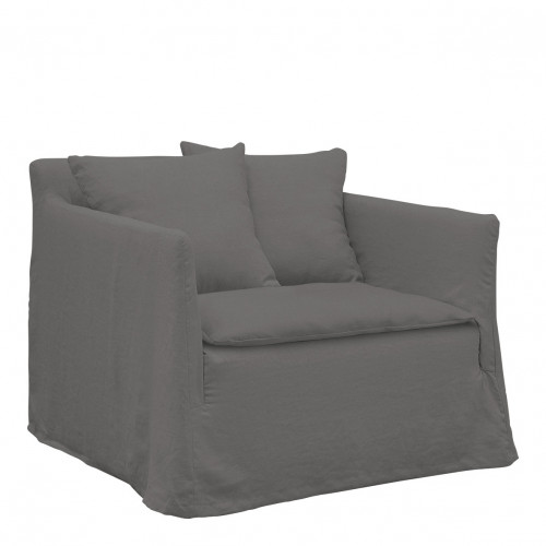 Blanc D'ivoire Fauteuil GABRIEL En Lin - Gris Foncé