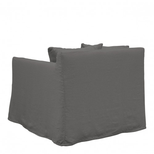 Blanc D'ivoire Fauteuil GABRIEL En Lin - Gris Foncé