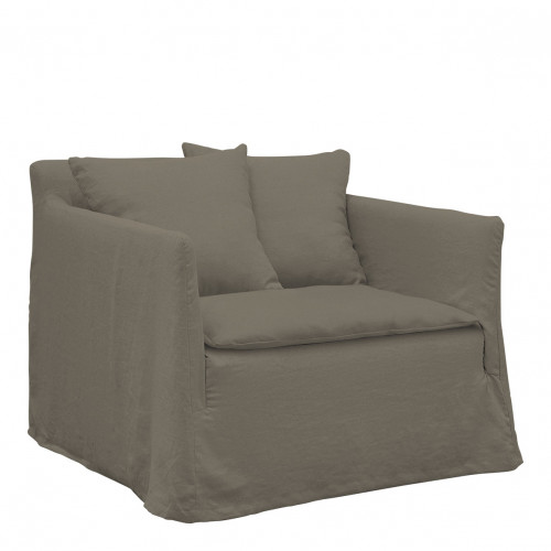 Blanc D'ivoire Fauteuil GABRIEL En Lin - Taupe