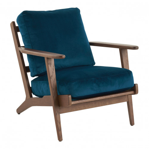 Blanc D'ivoire Fauteuil JULES En Velours - Bleu Nuit