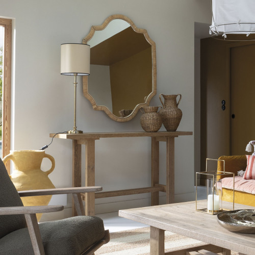 Blanc D'ivoire Miroir MATHILDE En Rotin - H. 120 Cm