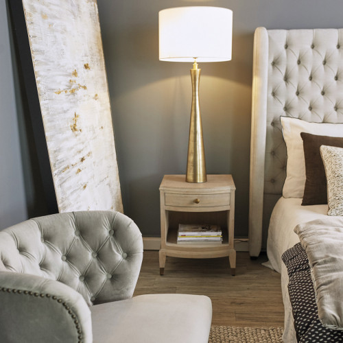 Blanc D'ivoire Pied De Lampe MALIA Laiton Antique