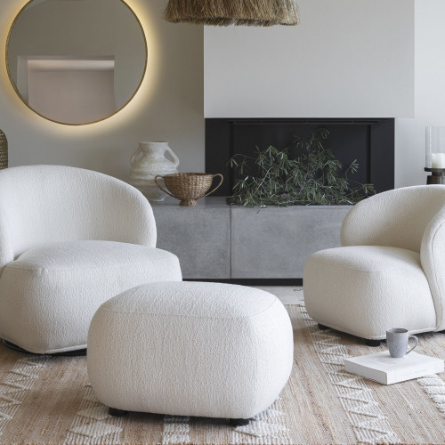 Blanc D'ivoire Pouf LISETTE En Bouclette - Crème