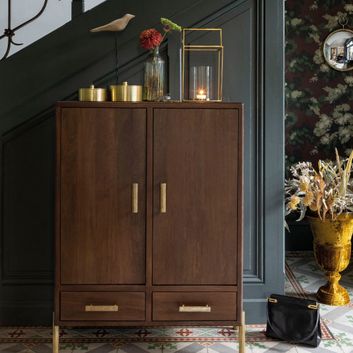 Blanc D'ivoire Buffet Haut VICTOR En Manguier Ciré Finition Noyer