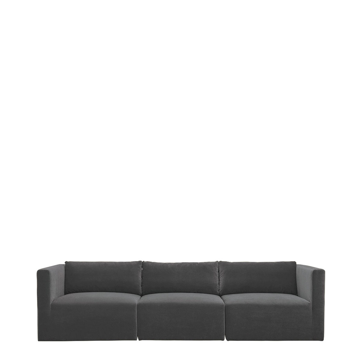 blanc d'ivoire Canapé LOU en velours de coton - 3 modules - L. 297 cm - Gris foncé