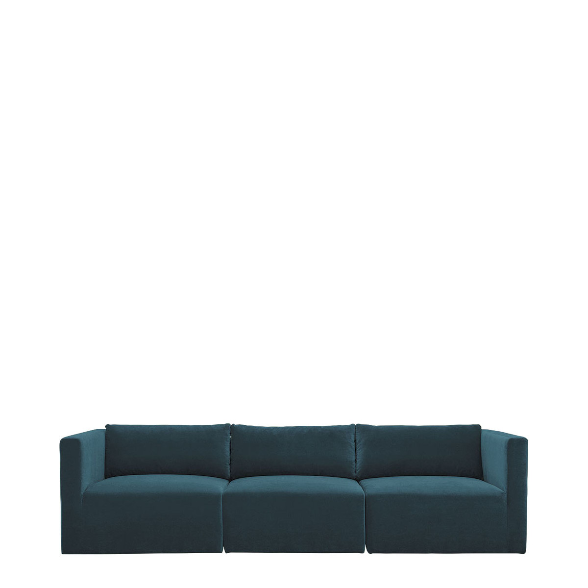 blanc d'ivoire Canapé LOU en velours de coton - 3 modules - L. 297 cm - Bleu paon